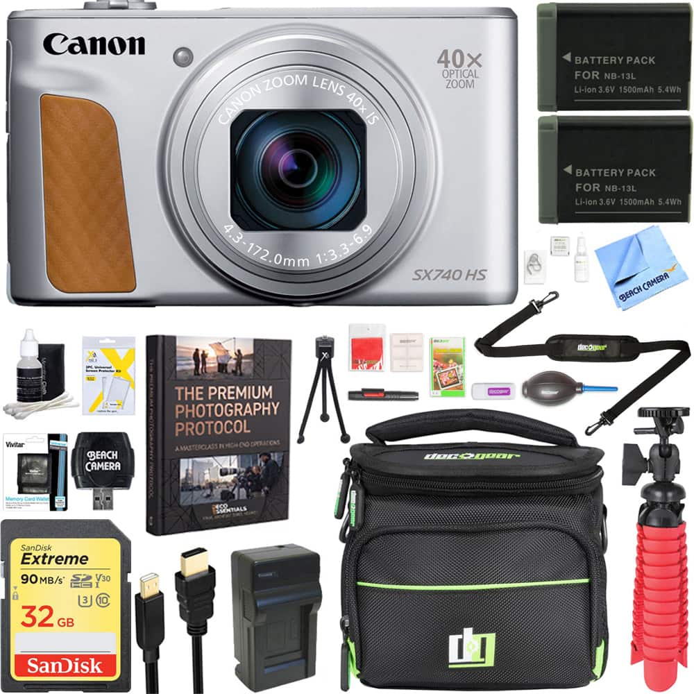 Bundle - Canon - PowerShot SX740 HS 20.3MP Digital Camera + Spare Battery & Accessory Kit - Silver