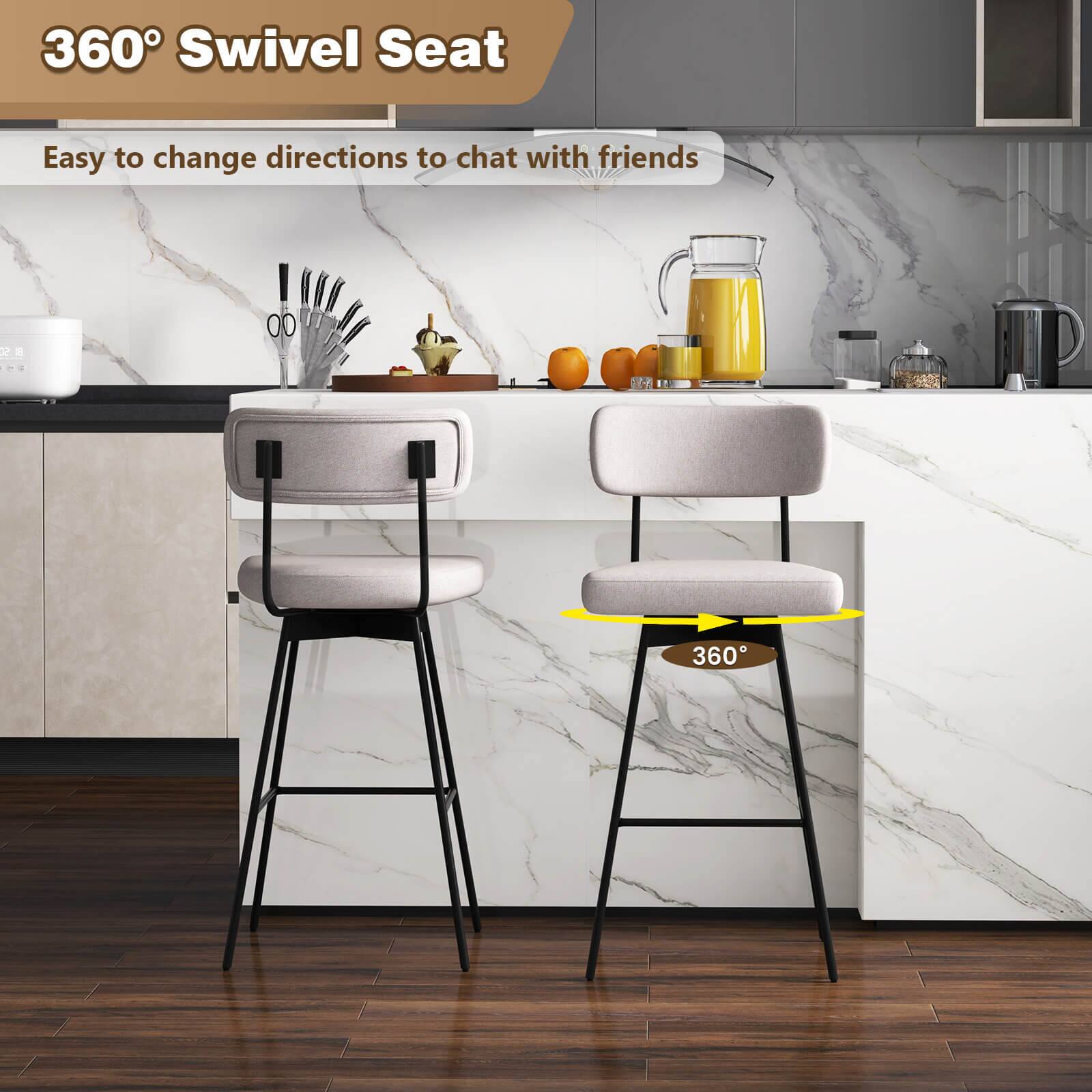 The text on the image reads "360 Swivel Seat Easy to change directions to chat with friends 360."