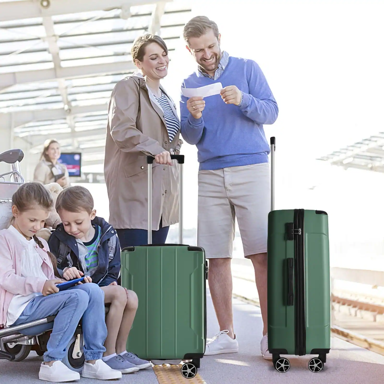 Alt View 2. BreeBe - Luggage Sets 3 Piece, Hard shell ABS Lightweight Durable Suitcases with Double Spinner Wheels 20/24/28 Inch (Green) - Green.