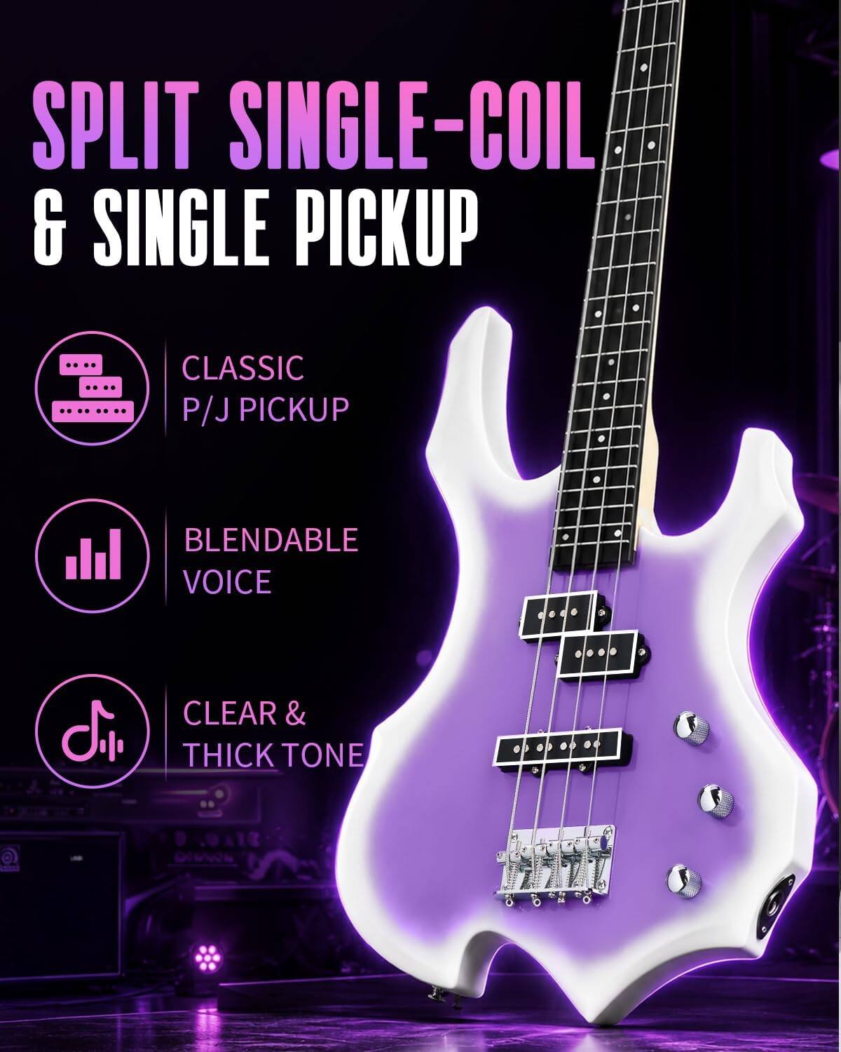 SPLIT SINGLE-COIL & SINGLE PICKUP  
CLASSIC P/J PICKUP  
BLENDABLE VOICE  
CLEAR & THICK TONE