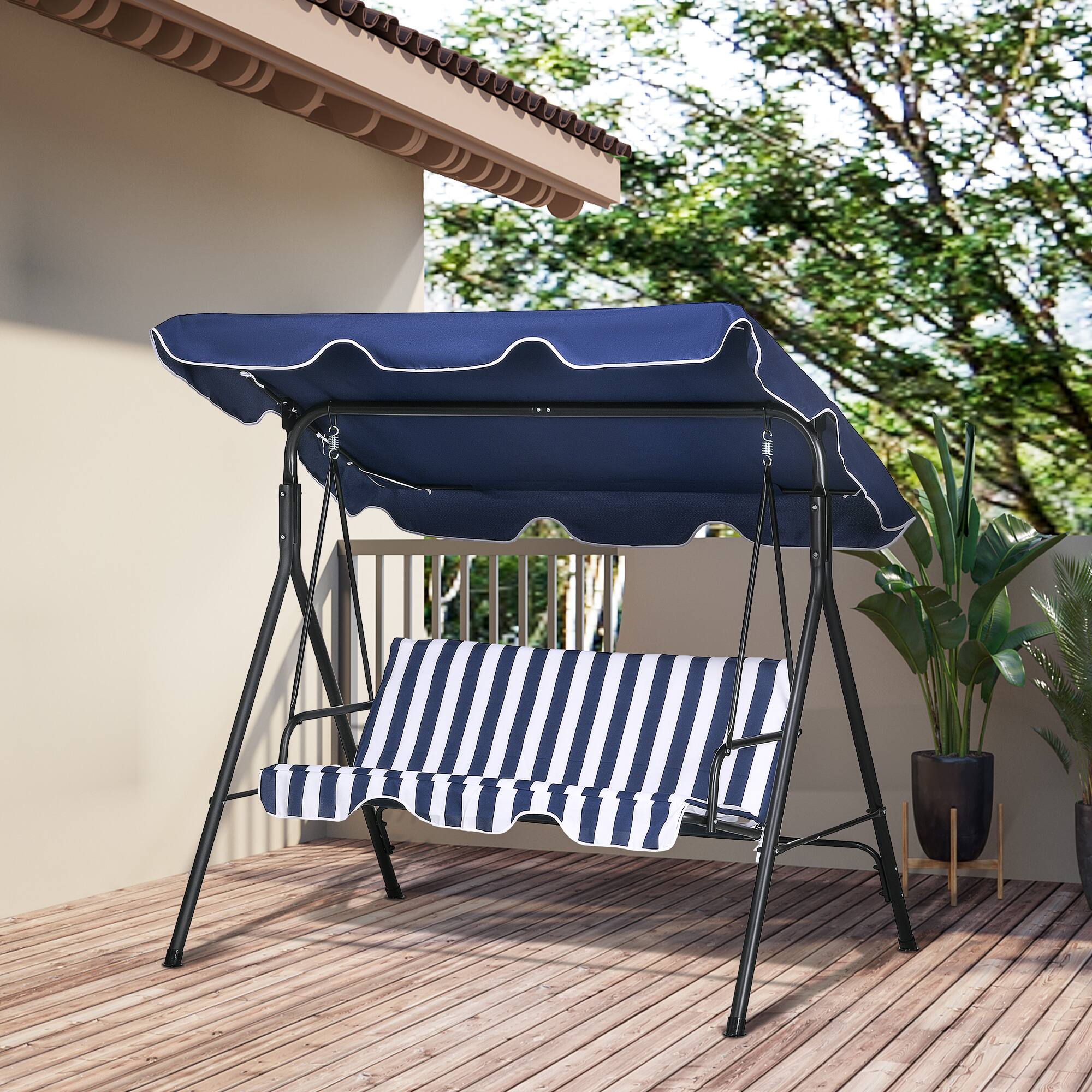 Alt View 1. Outsunny - Outdoor Patio Swing Chair with Cushion, Steel Frame Stand, Adjustable Tilt Canopy for Patio, Garden - Dark Blue.