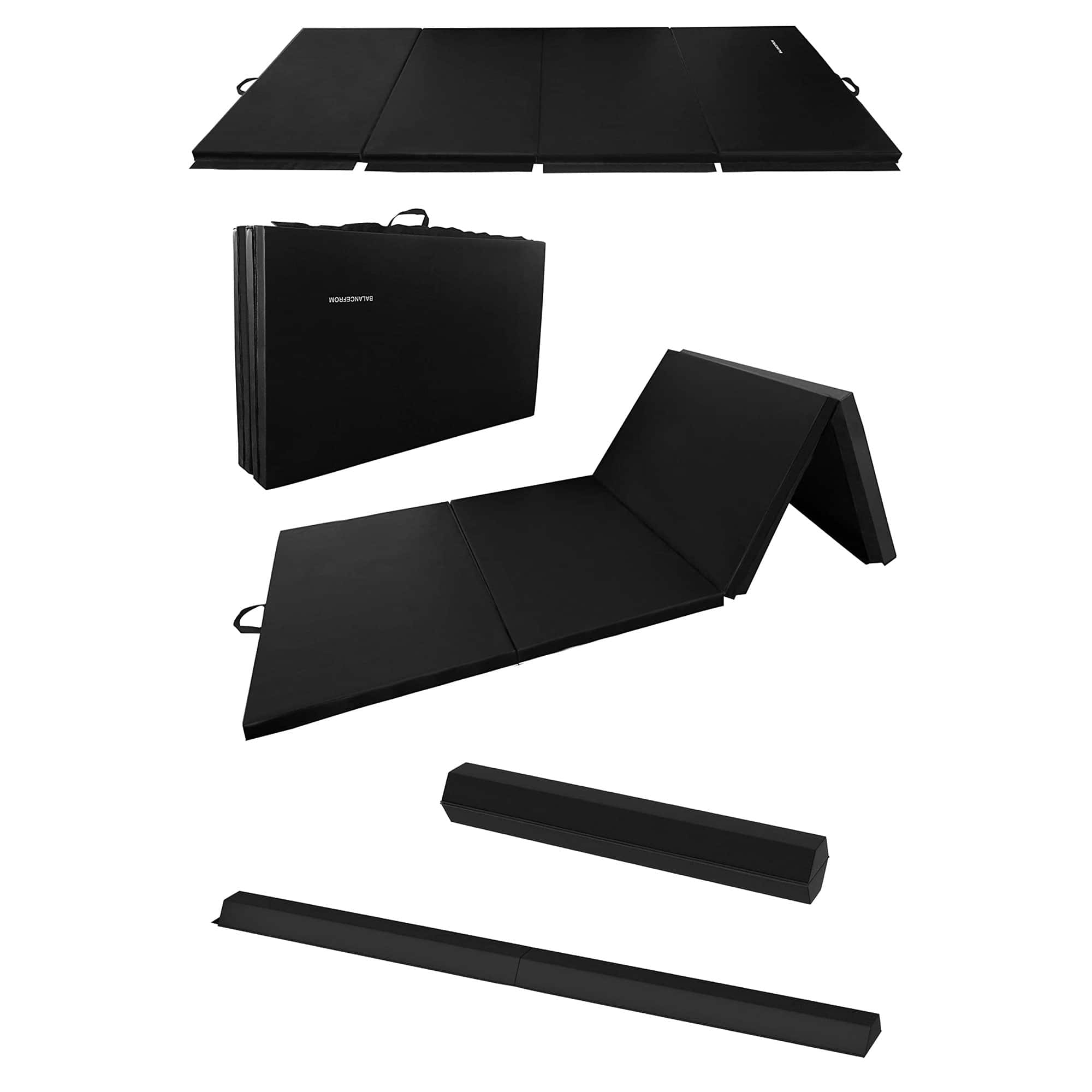 BalanceFrom Fitness - All Purpose Mat with 8 Ft Balance Beam Gymnastic Set - Black