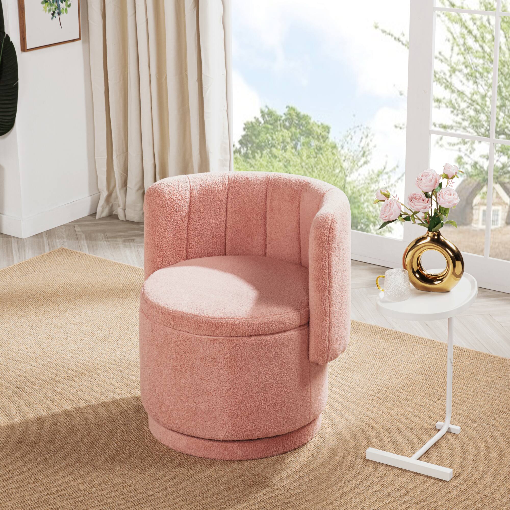 Back. GOODSILO - Modern Swivel Sofa Chair with Hidden Storage Compartment for Living Room and Bedroom - Pink.