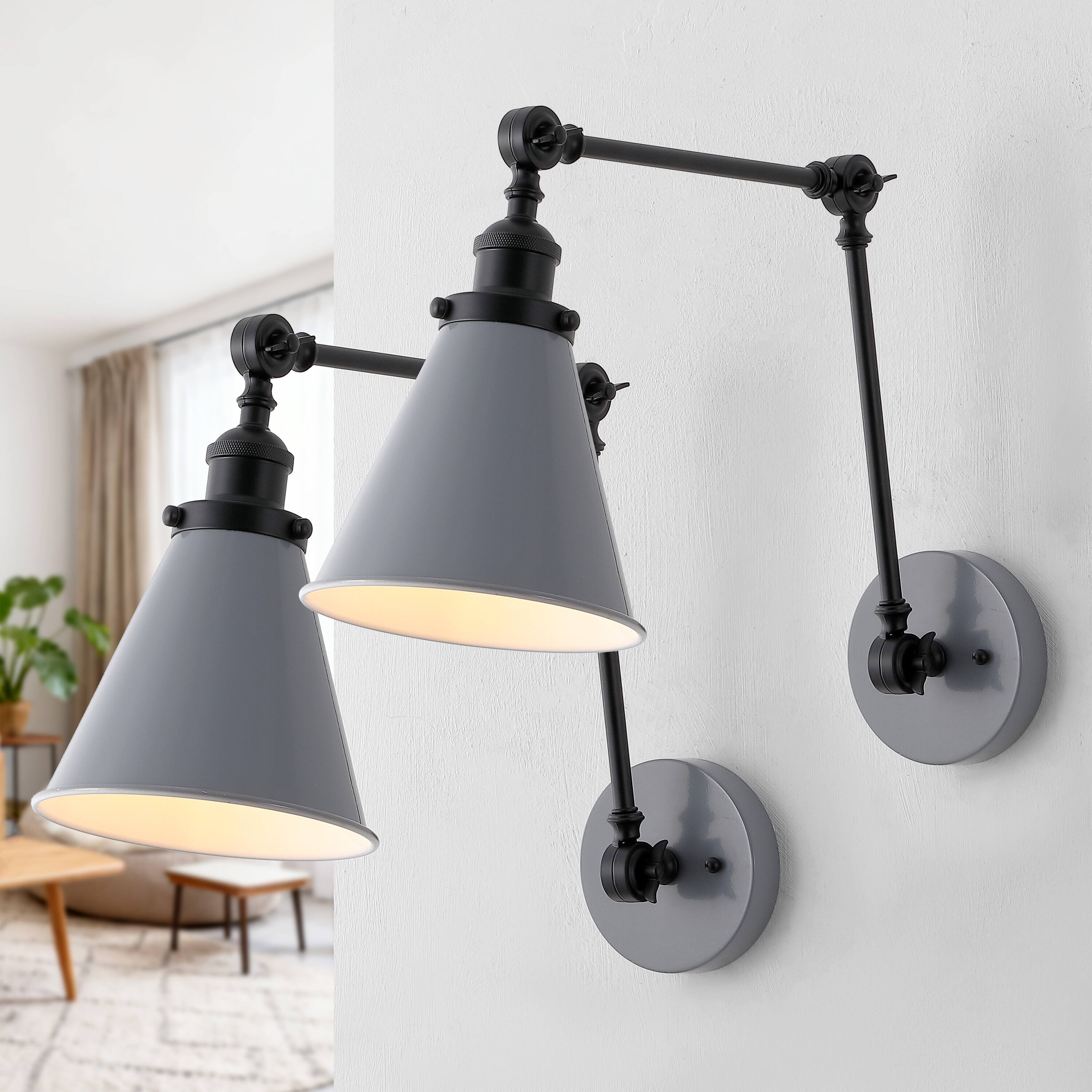 Alt View 1. Jonathan Y - Rover 7" Classic Industrial Metal Adjustable Arm LED Wall Sconce, Gray/Black (Set of 2) - Gray/Black.