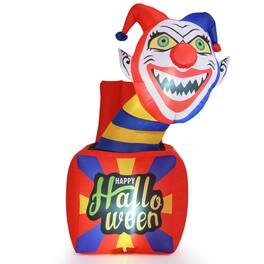 Costway - 5 Ft Halloween Inflatable Clown Blow up Circus Clown Box Decoration with LED Lights - Multicolor