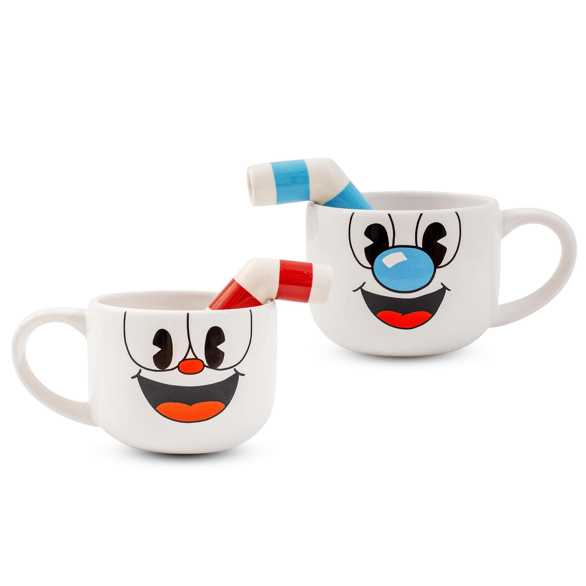 Toynk - Cuphead & Mugman 24oz Ceramic Mug and Straw | Set of 2 - White