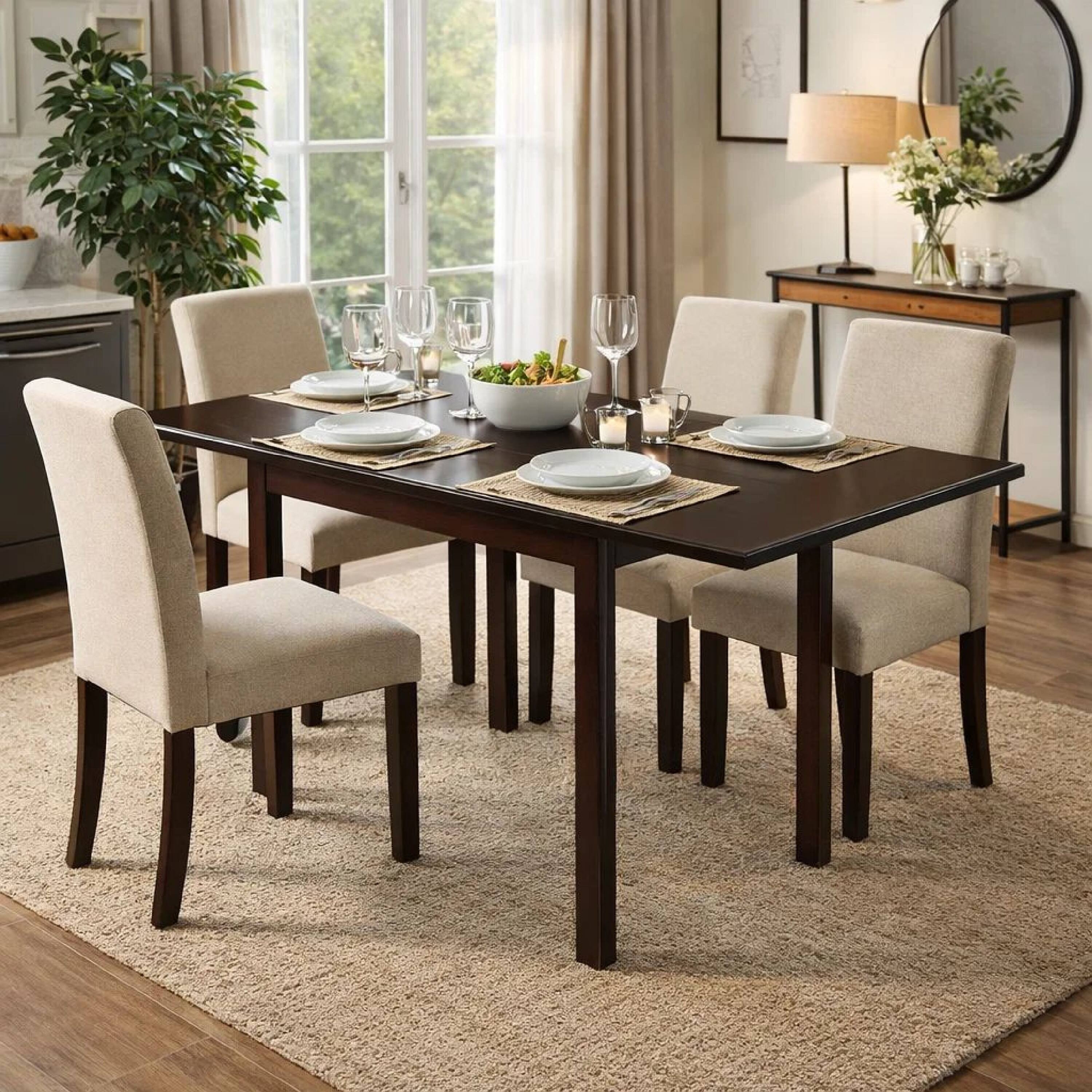 Alt View 2. Manhattan Lane - 52 Inch Drop Leaf Dining Table, Block Legs, Wood - Brown.