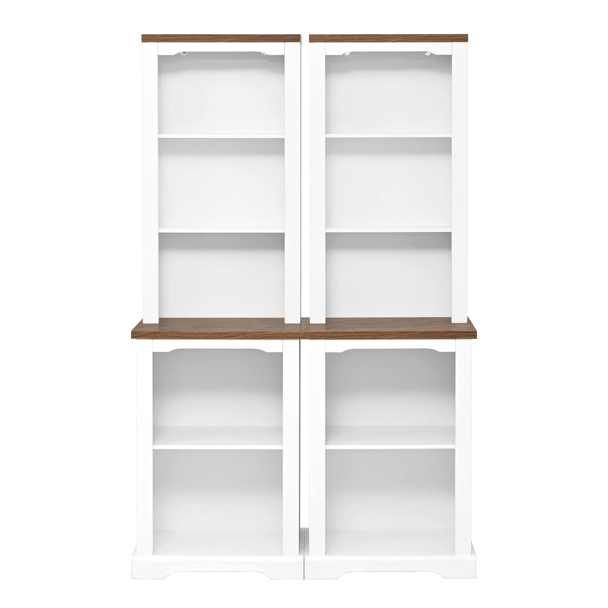 Back. Whisen - 2-Piece Curved Design Tall Storage Cabinet, Open Bookshelf Display Case for Primary Living Space - White.