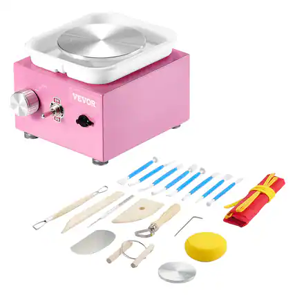 Front. VEVOR - Mini Pottery Wheel, 0-320RPM Adjustable Speed Detachable Basin Forming Machine - Pink.
