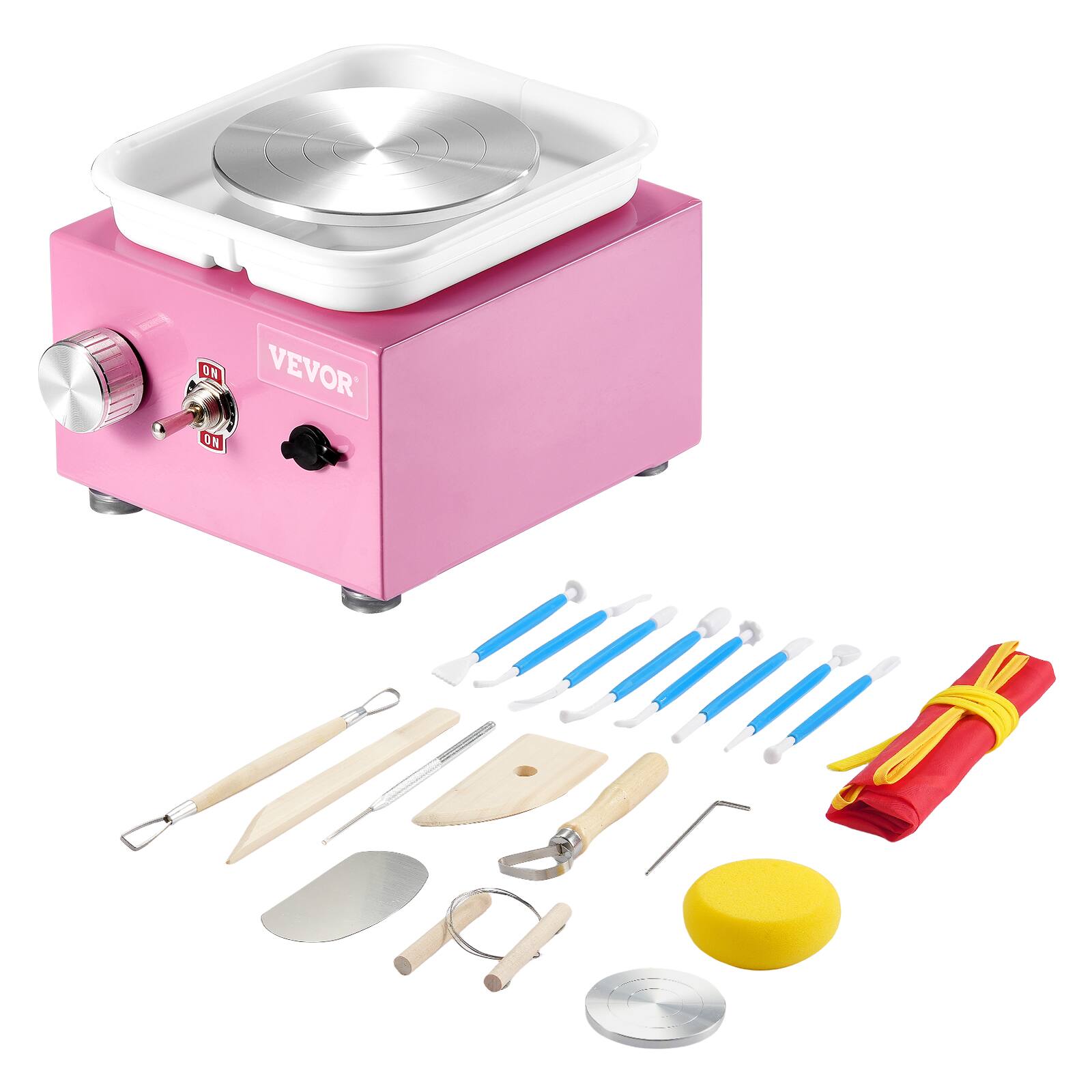 Front. VEVOR - Mini Pottery Wheel, 0-320RPM Adjustable Speed Detachable Basin Forming Machine - Pink.