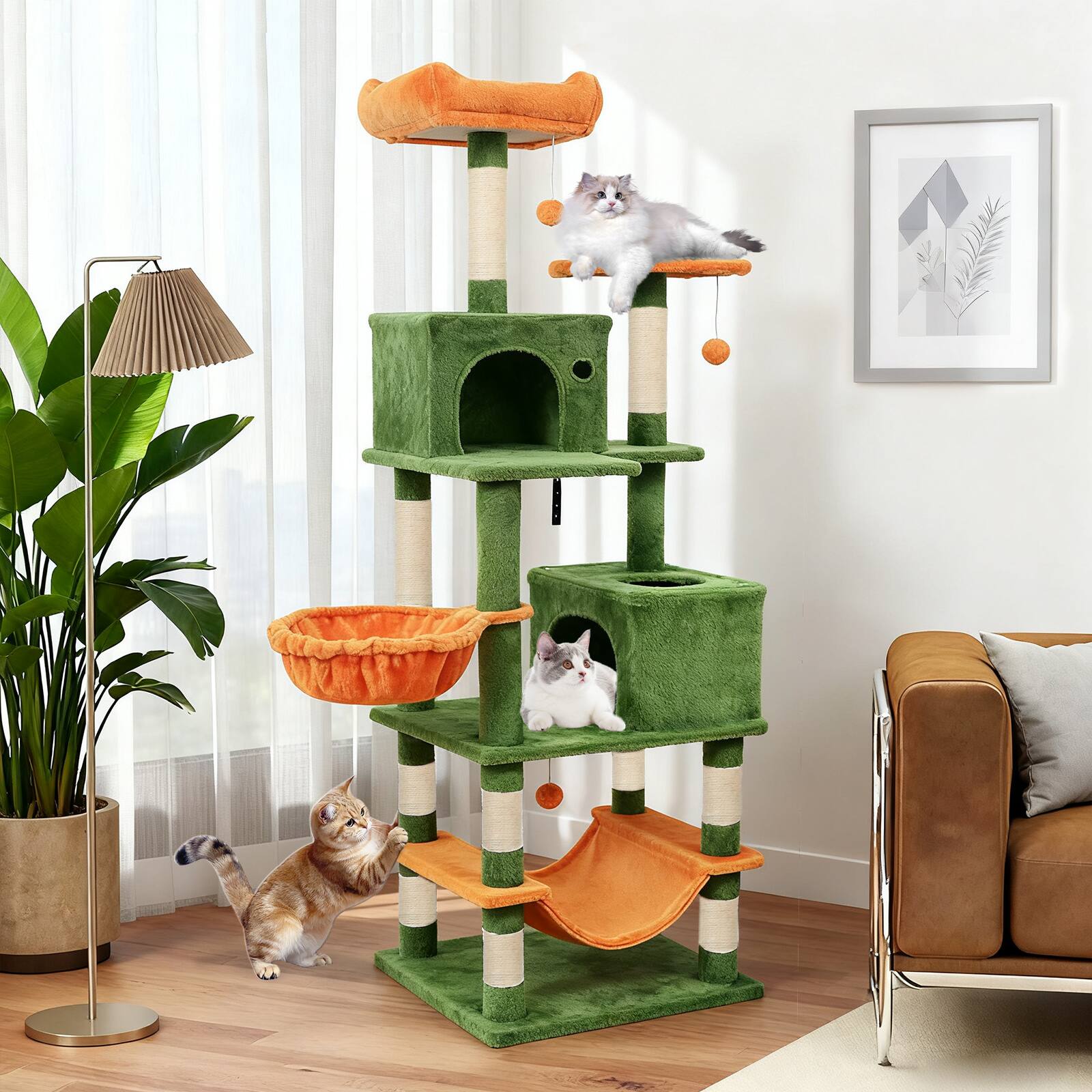 Alt View 3. Gymax - Gymax 66'' Tall Cat Tree w/2 Condos Sisal Scratching Posts Plush Perch Hammock Basket.