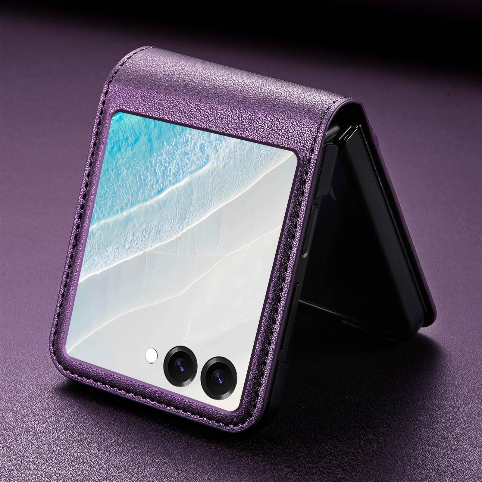 Alt View 2. Dteck - Wallet Case for Samsung Galaxy Z Flip8, Premium Leather Shockproof Slim Cover with Card Slot - Purple.