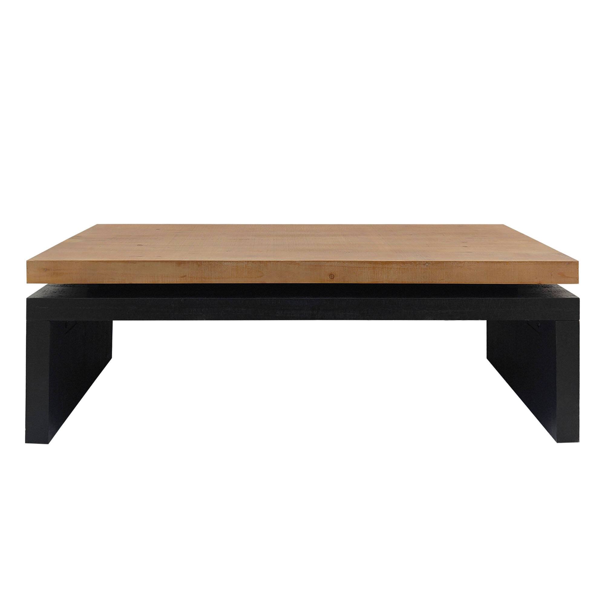 Back. Lirago - 48" Modern Industrial Coffee Table Two-Tone Wood with Wood Thick Design Floating Top Design Living Room Center Table - Brown.