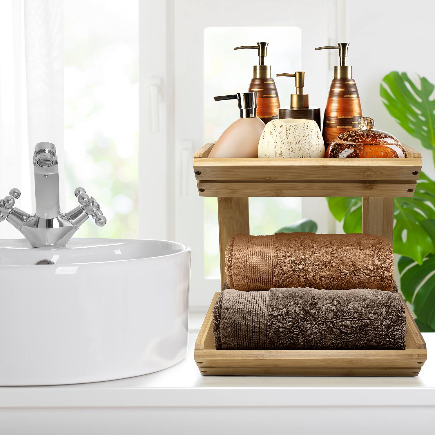 Alt View 1. Sorbus - Sorbus 2-Tier Bamboo Basket Rack Stand Holder for Kitchen Counters, Home Storage Basket Display Tray - Bamboo.