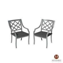Mondawe - 2 Piece Powder Coated Cast Aluminum Outdoor Dining Armchair with Cushion - Black+Gray