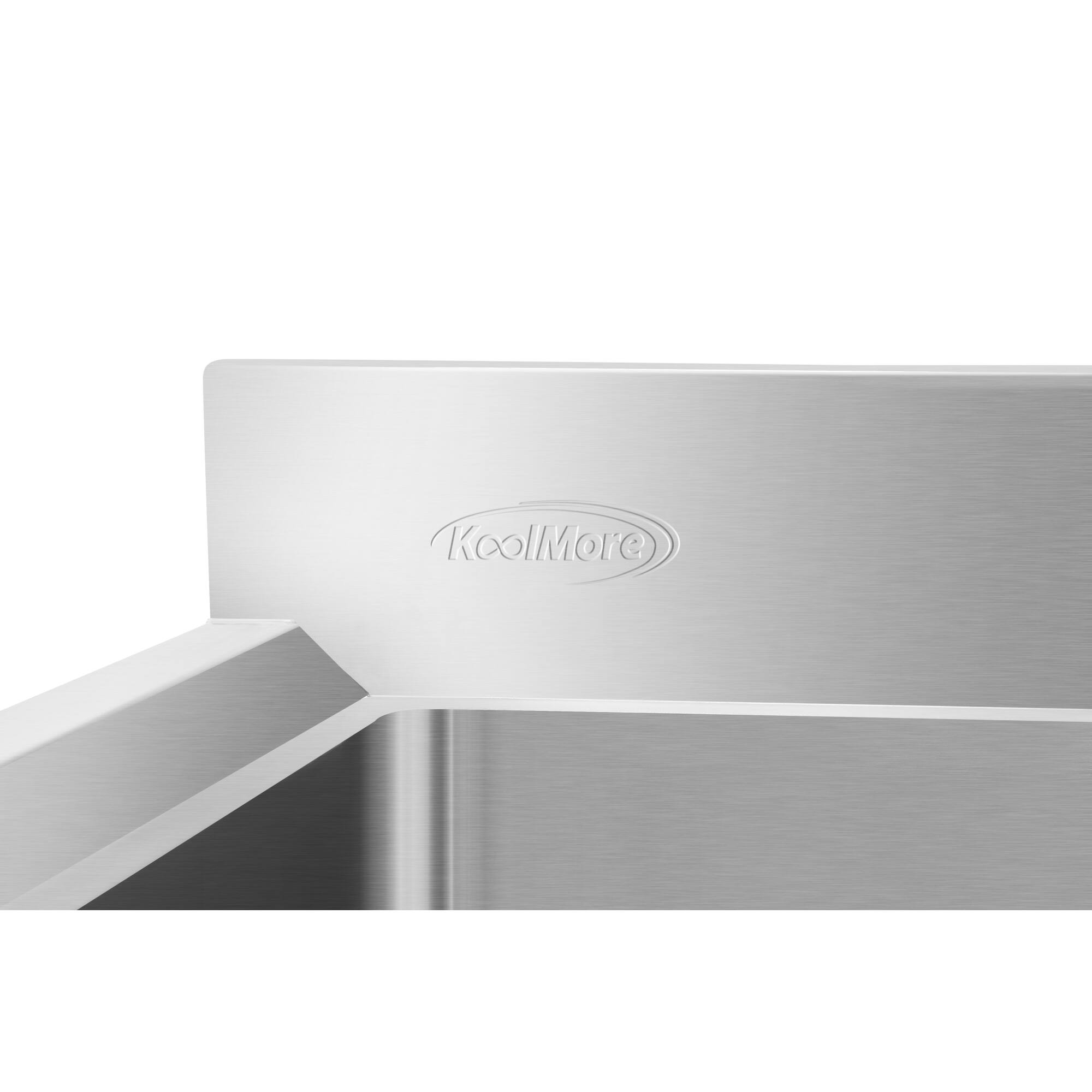 Alt View 6. Koolmore - 60 in. Three-Compartment  Bar-Sink with 3 in. Backsplash, Dual Drainboards with Low Lead Faucet, NSF Certified - Stainless Steel.