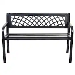 Pefilos - Bench Deck with Comfortable Backrest, Patio Metal Slats Seat, Ergonomic Bench with Long-Lasting Steel Frame for Outdoor - Black