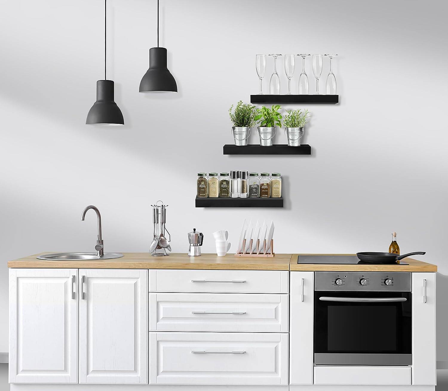 Alt View 3. Sorbus - Sorbus Floating Shelves, Wall Mounted for Home Decor, 16.25 in. W x 5.5 in. D MDF Wood Decorative Wall Shelf (Set of 3) - Black.