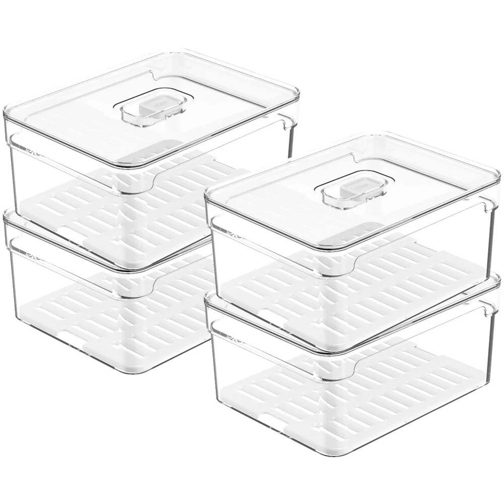 Alt View 10. OU - OU Fridge Organizer Bins with Vented Lid, Clear Stackable Refrigerator Container, BPA Free, 4 Pack - Clear.