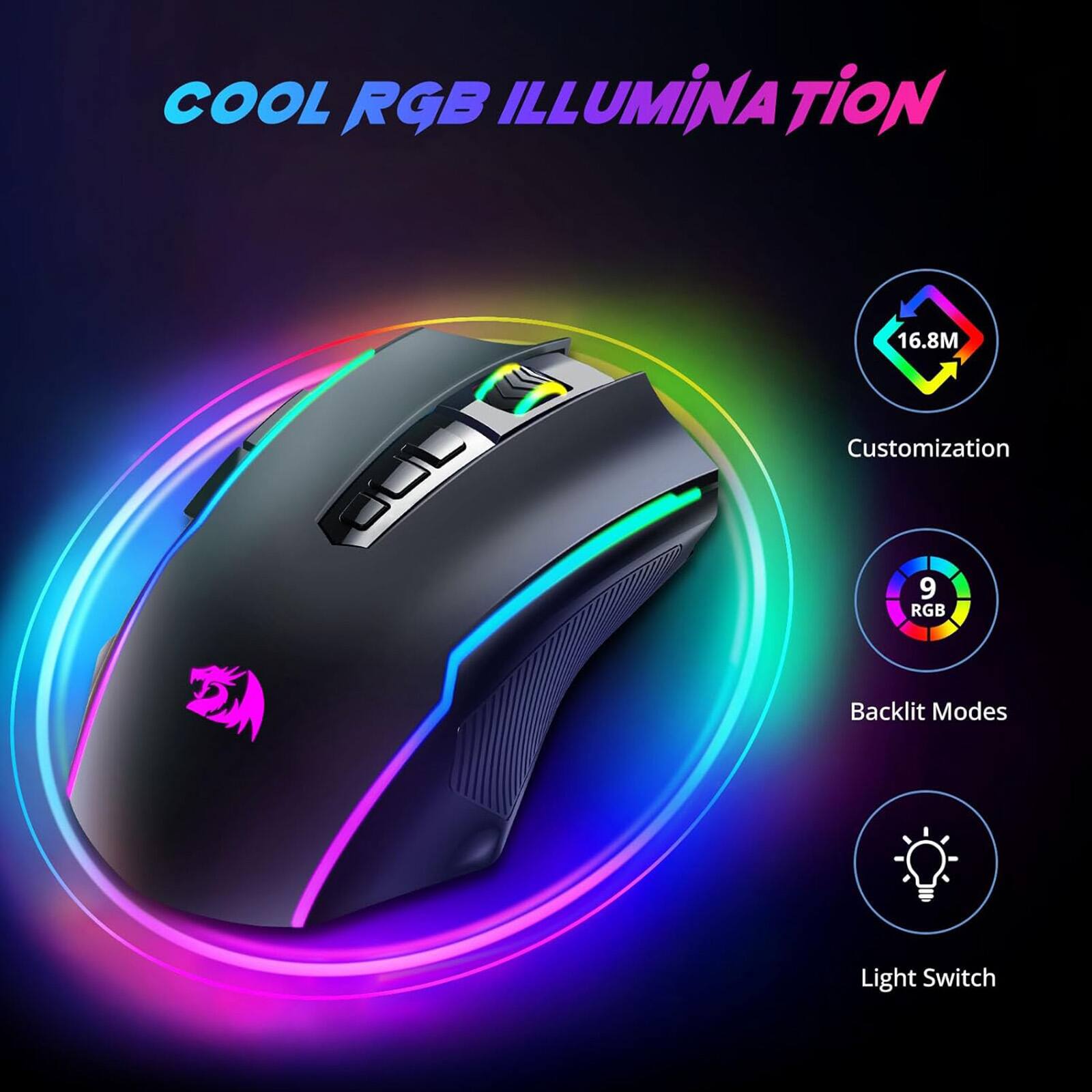 COOL RGB ILLUMINATION 16.8M Customization 9 RGB Backlit Modes Light Switch
