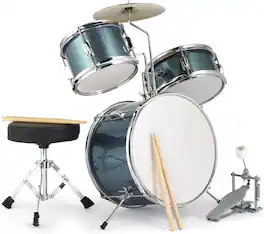Winado - 3-Piece Drum Set, 14 Inch Beginners Drums Kit with Throne Stool, Pedal & 2 Pairs of Drumsticks, Junior Drums Set