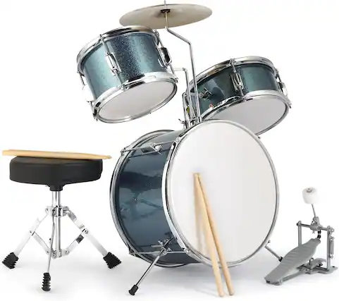 Front. Winado - 3-Piece Drum Set, 14 Inch Beginners Drums Kit with Throne Stool, Pedal & 2 Pairs of Drumsticks, Junior Drums Set.