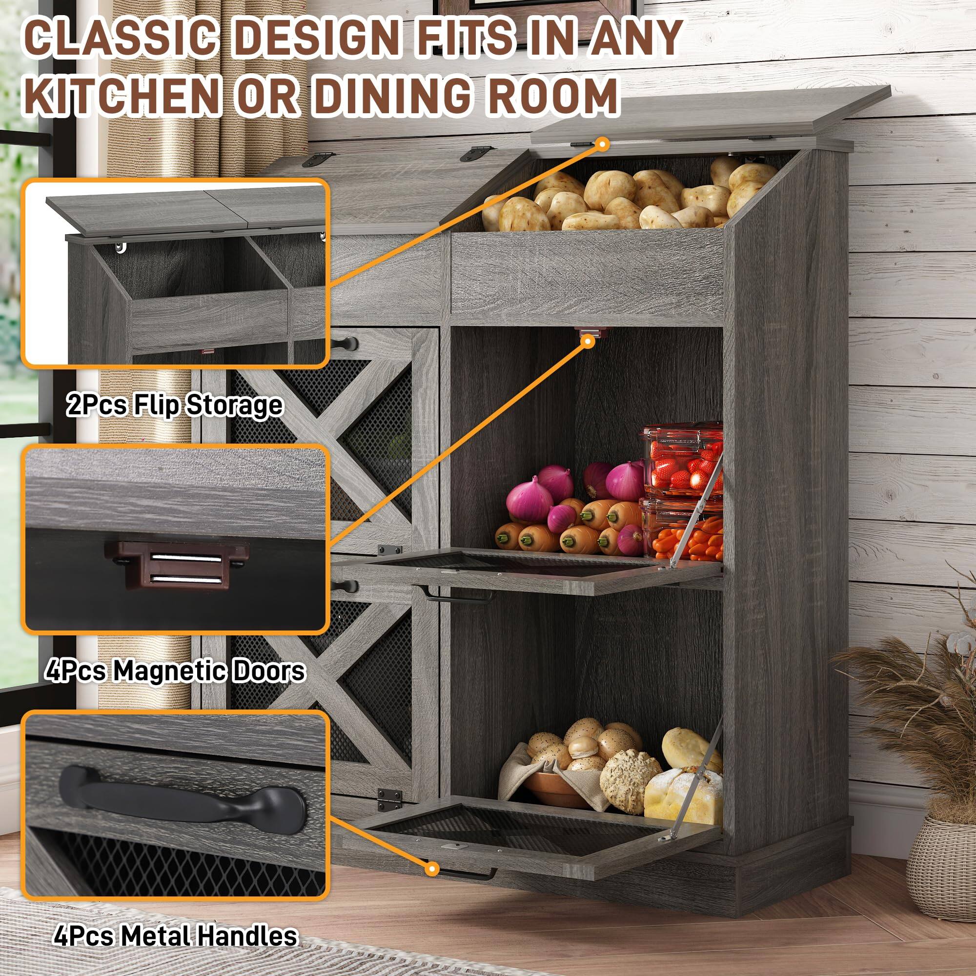 CLASSIC DESIGN FITS IN ANY KITCHEN OR DINING ROOM

2Pcs Flip Storage

4Pcs Magnetic Doors

4Pcs Metal Handles