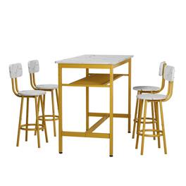 Ecooso - 5-Piece Counter Height Table Set with 4 Chairs, Bar Dining Table Set for Kitchen or Dining Room - White+Gold