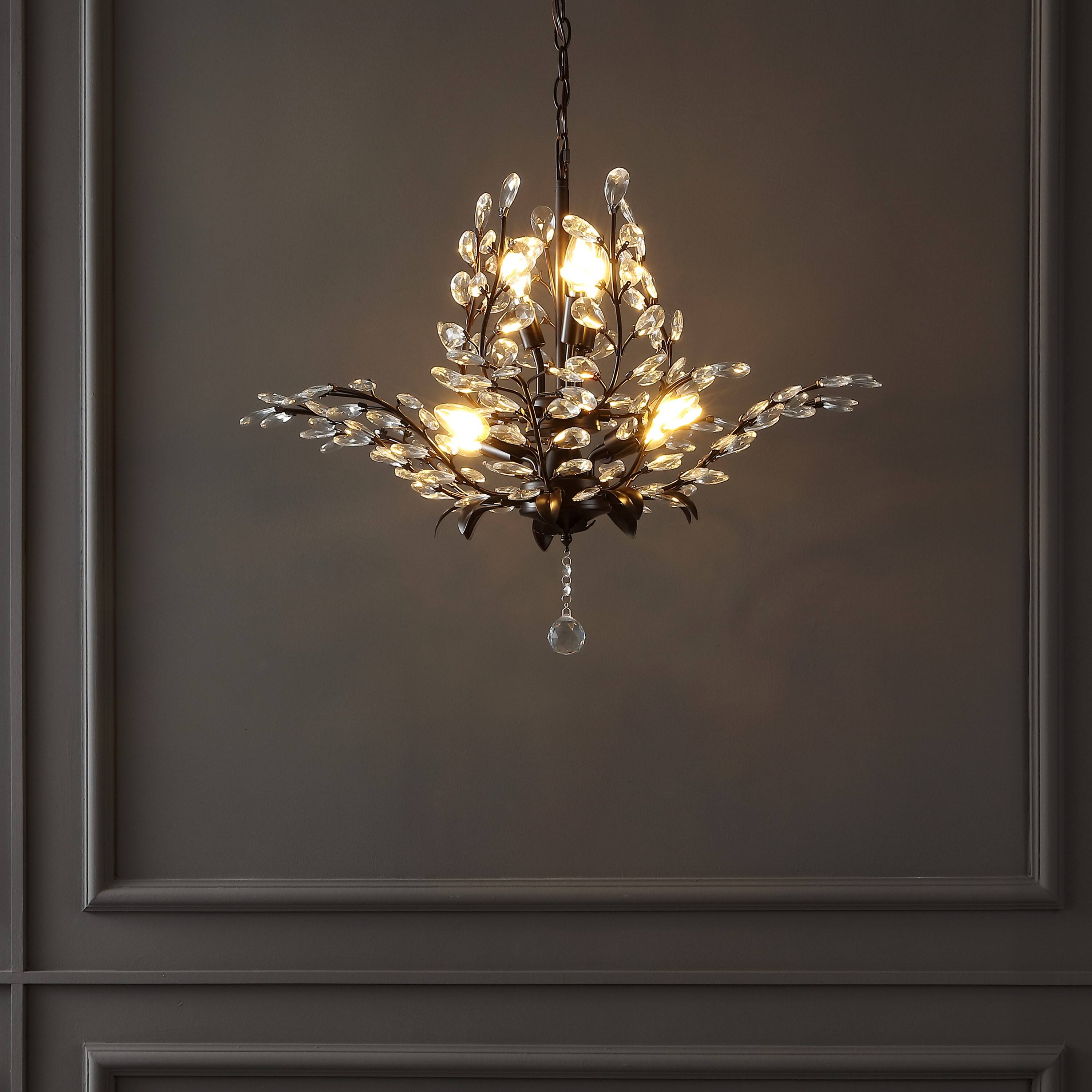 Alt View 1. Jonathan Y - Diantha 28.5" 7-Light Contemporary Bohemian Iron/Acrylic LED Pendant, Oil Rubbed Bronze/Clear - Oil Rubbed Bronze/Clear.