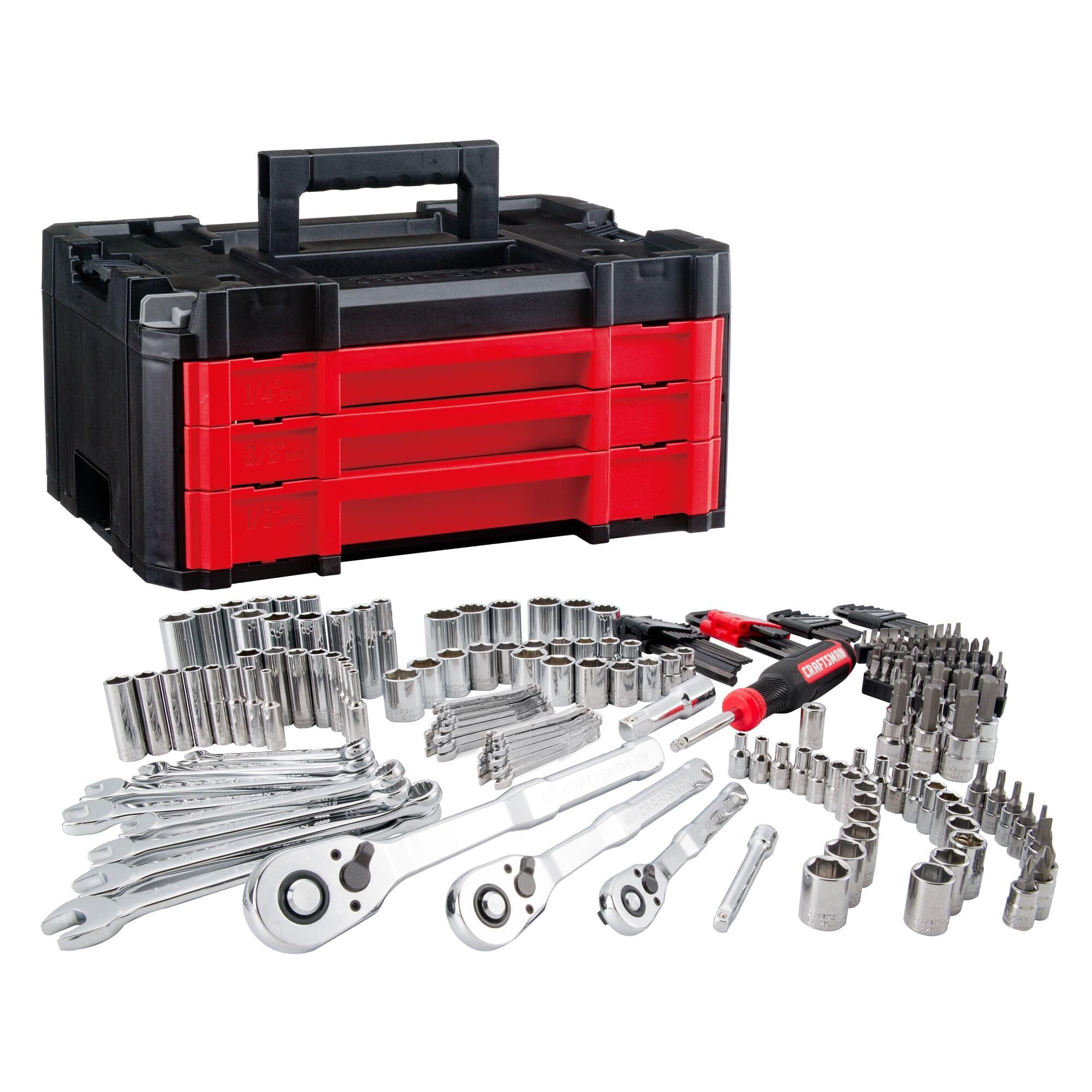 Skar Audio - Mechanic Tool Set With 3-drawer Versastack Box Sae And Metric Socket Car Kit Combination Wrenches Spark Plug - New 230 Piece Set