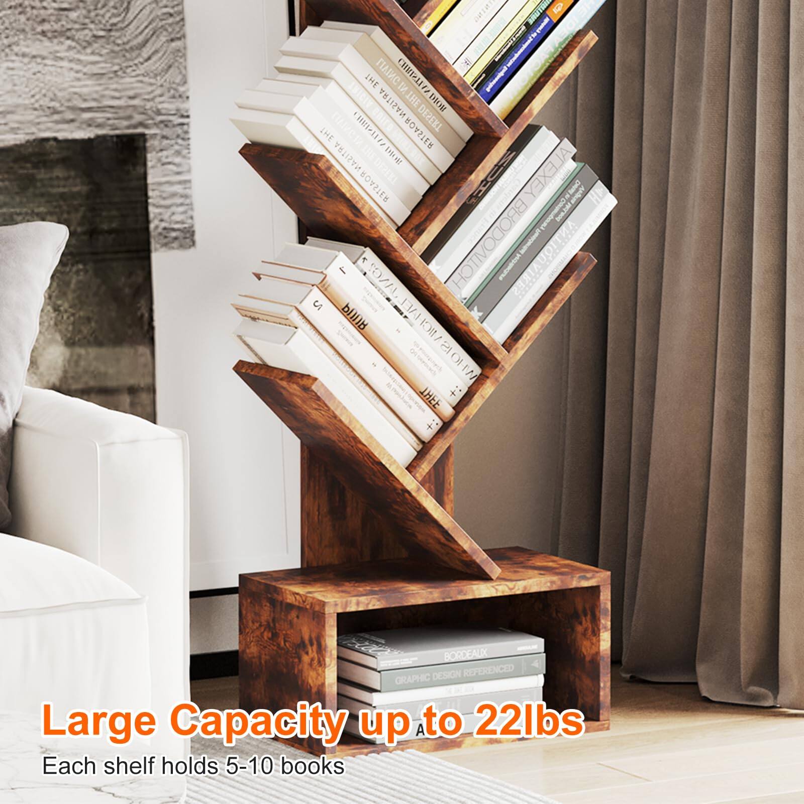 Large Capacity up to 22lbs  
Each shelf holds 5-10 books