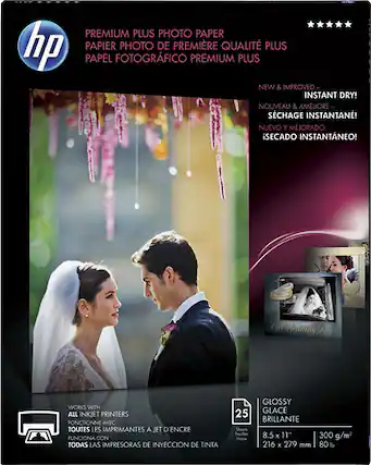 Front. HP - Premium Plus Glossy Inkjet Photo Paper - White.