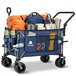 Loheer - Folding Garden Wagon Cart with Adjustable Push Pull Handle, Heavy Duty Steel Frame and All Terrain Wheels