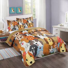 MarCielo - Kids Quilt Bedspread Set For Teens Girls Bedding Dog - Brown