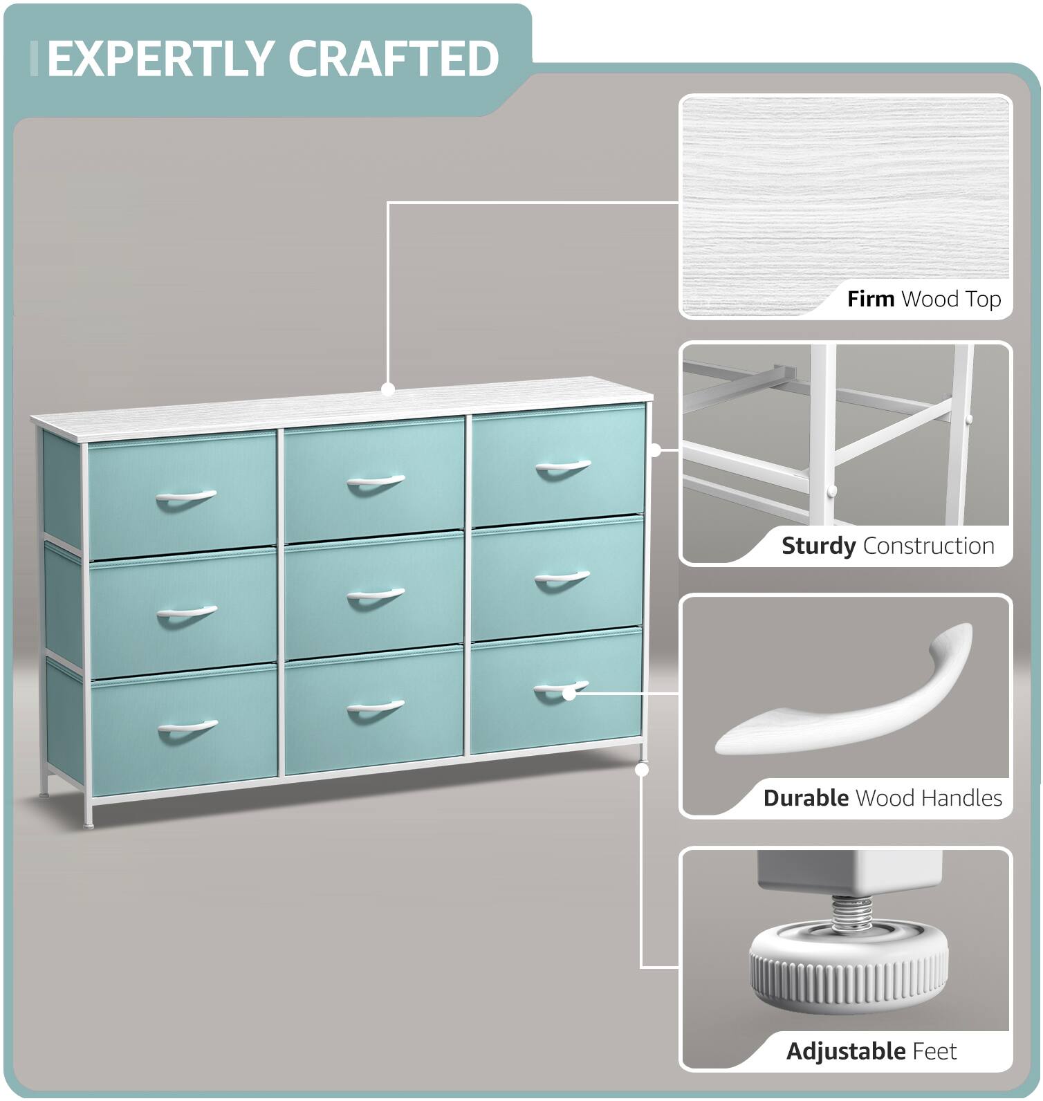 EXPERTLY CRAFTED

- Firm Wood Top
- Sturdy Construction
- Durable Wood Handles
- Adjustable Feet