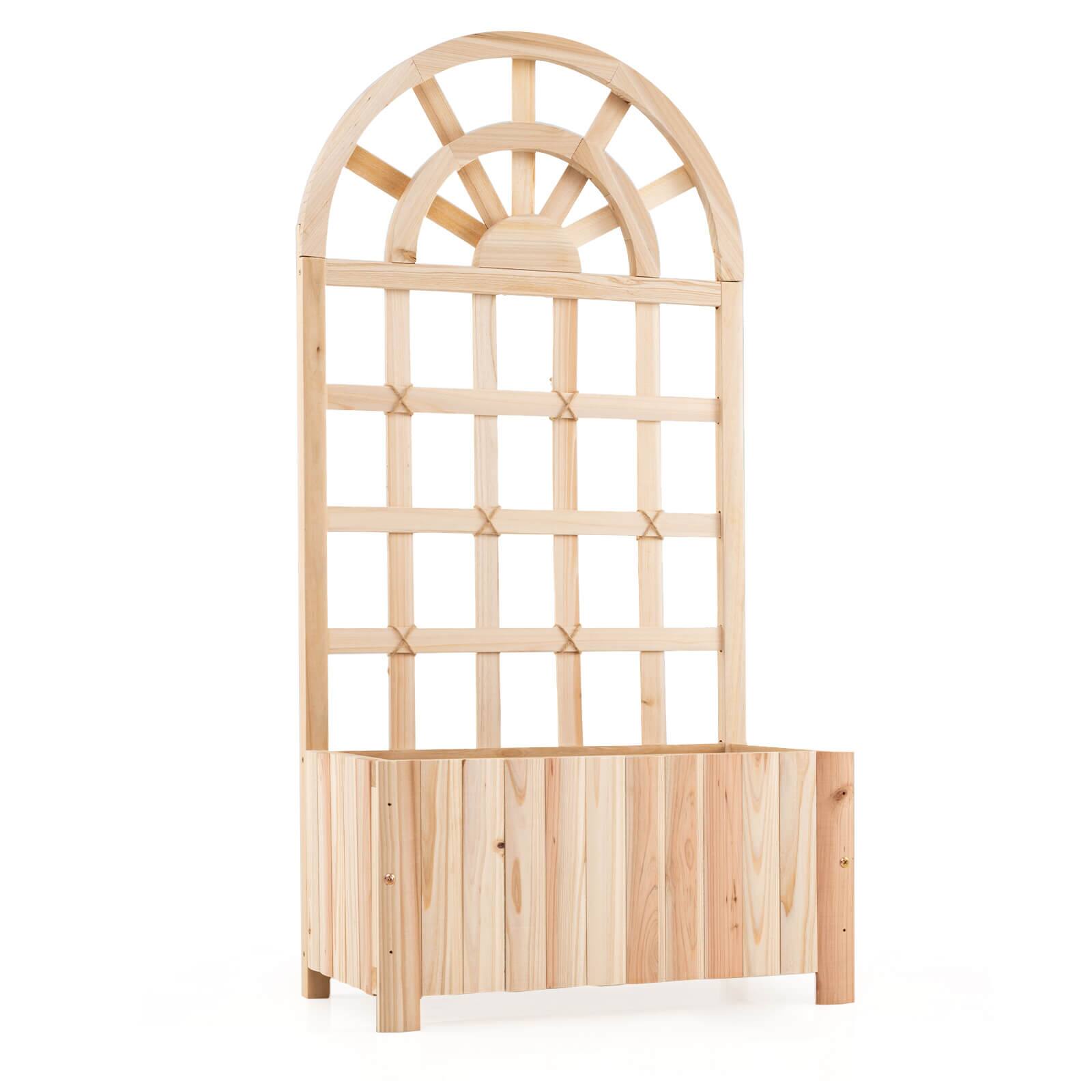 "Costway - 48"" Wooden Raised Garden Bed with Trellis, Drainage Holes for Flowers Vegetables - Natural" price history on PriceWatchPro