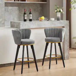 GOODSILO - Modern Swivel Counter Height Bar Stools Set of 2 with Upholstered Backs and Metal Legs - Gray
