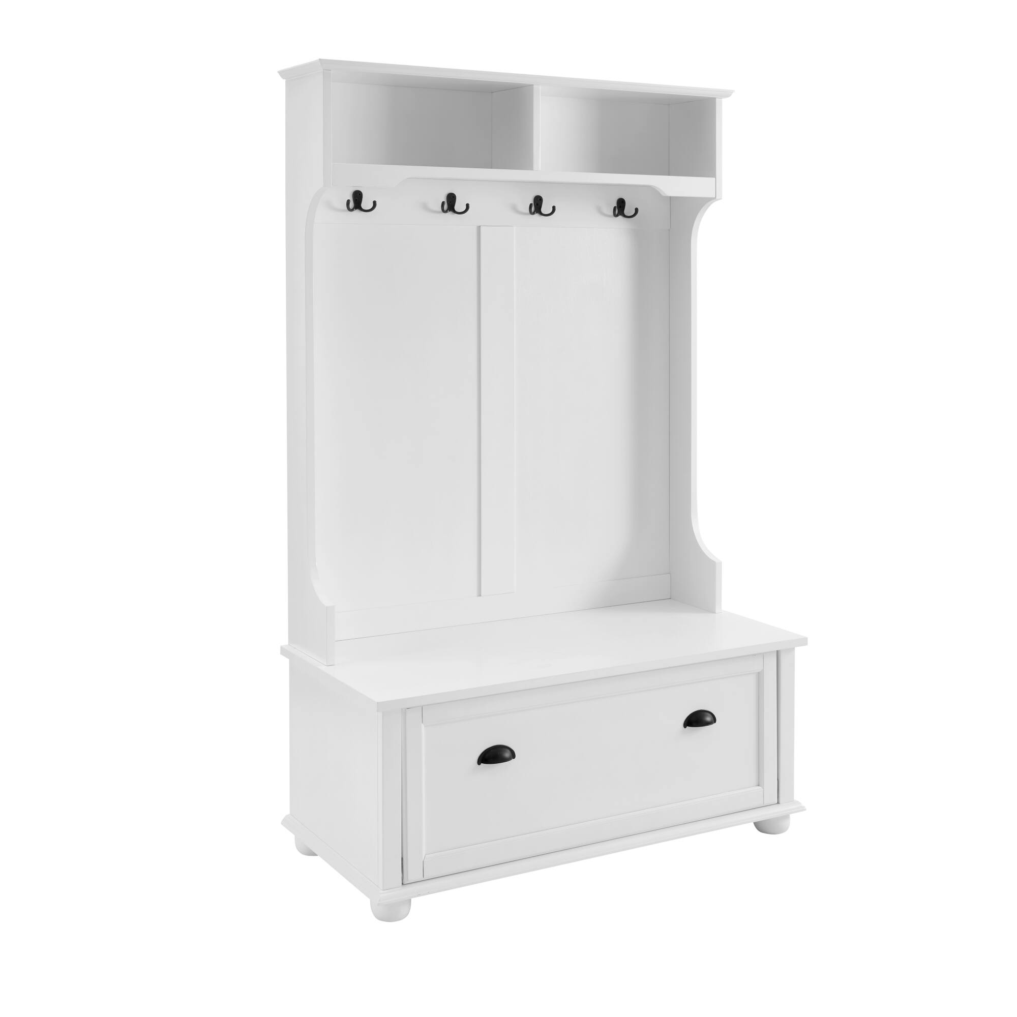 Alt View 4. GOODSILO - Coastal Style Entryway Hall Tree Bench with Storage Cabinets and Open Shelves for Organized Home Entry - White.
