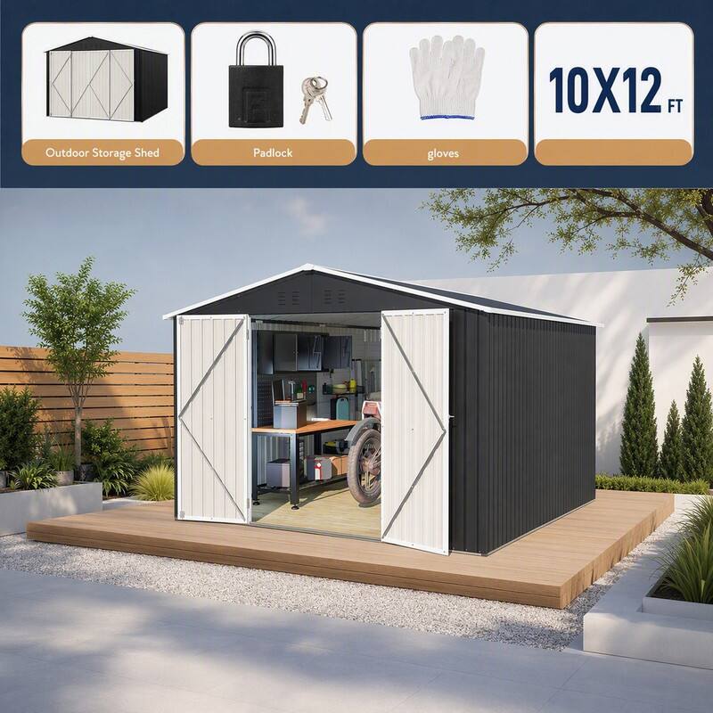 10X12 FT  
Outdoor Storage Shed  
Padlock  
gloves
