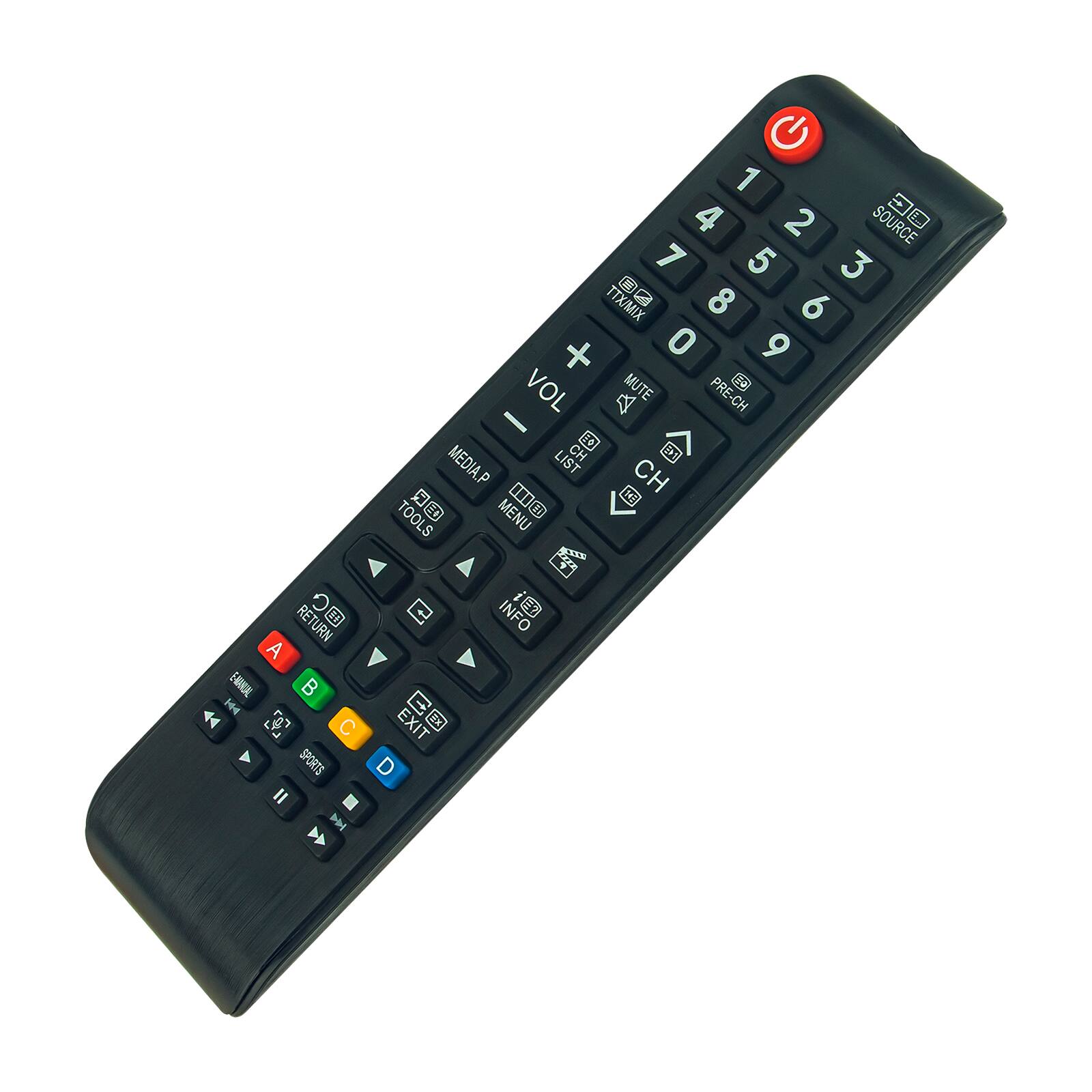 C RETURN A YAT B H <4 L 2 C SPORTS Il I 1 4 2 SOURCE D0 7 5 3 TTX/MIX  A 8 6 + 0 9 VOL MUTE Eo A PRE-CH - C LIST CH T MEDIA.P CH  Me NO 2 MENU TOOLS aE D INFO 1  EXIT E