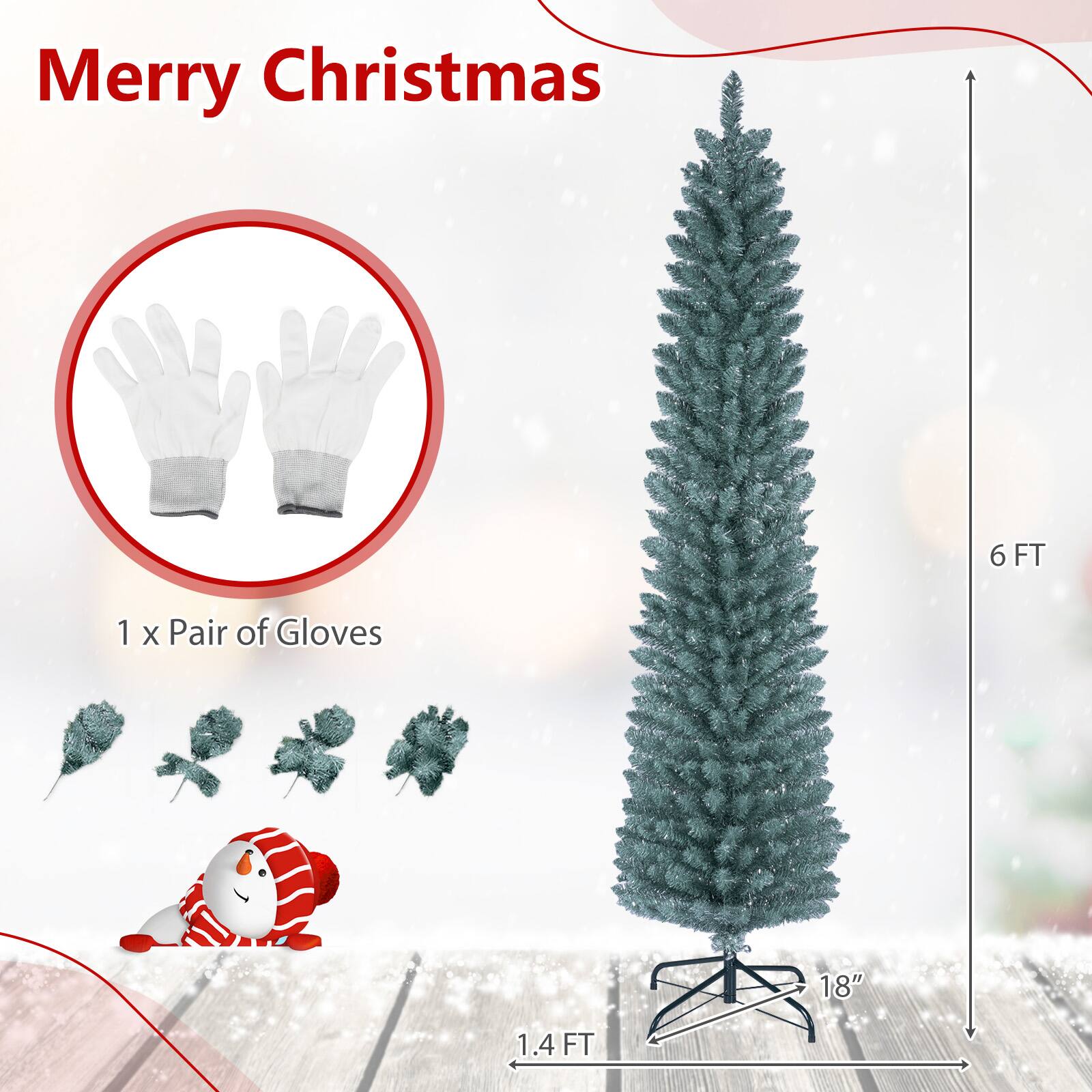 Costway 6 FT Artificial Pencil Christmas Tree with 320 Lush Branch Tips ...