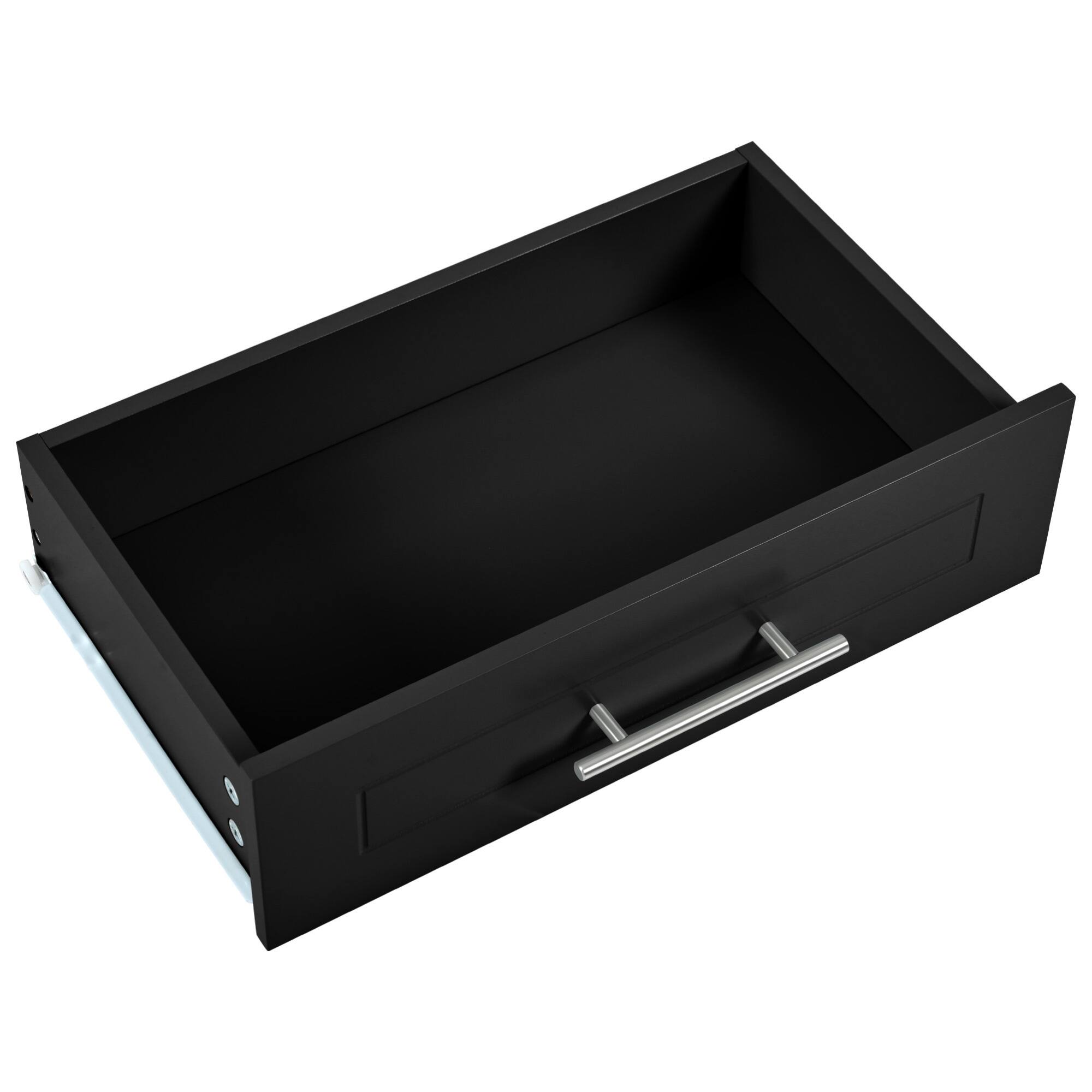 Alt View 4. ELEMENT ACE - Fluted Kitchen Island with Trash Storage, Power Outlet, Adjustable Shelves, and Mobile Design for Modern Kitchens - Black.