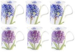 Jiallo - Roy Kirkham Lancaster Mug - Agapanthus Set of 6, Bone China Ceramic Made in England - Mutli color