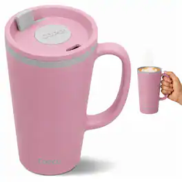 Copco - Insulated Travel Mug, 16 oz -Double Wall Coffee Cup with Handle & Spill-Resistant Lid - Pink