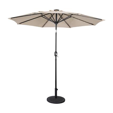 Front. Flash Furniture - Montego Commercial Grade 9 FT Round Umbrella with 32 Solar LED Lights and Crank and Tilt Functionality in Tan - Tan.