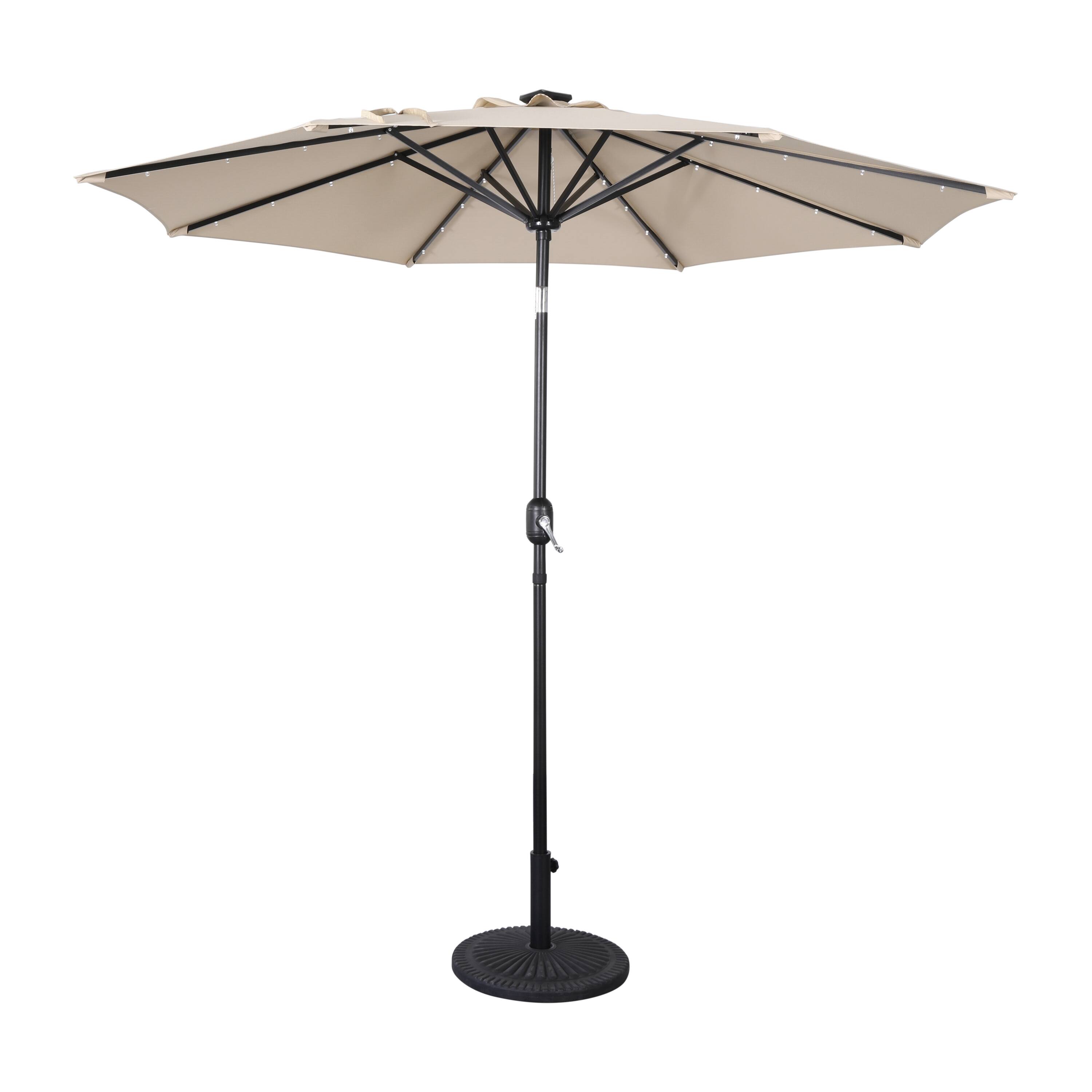 Alt View 1. Emma + Oliver - Hogan 9 FT Patio Umbrella with Solar LED Lights and Crank and Tilt Functions - Tan.