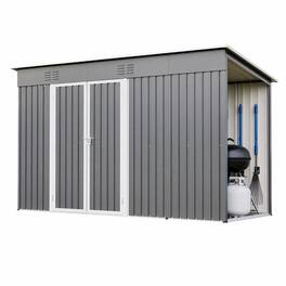 RYHNUYNE - 10x4 ft Metal Shed Lockable Door Floor Frame Tall Walk-In Garden Tools Grey - Gray