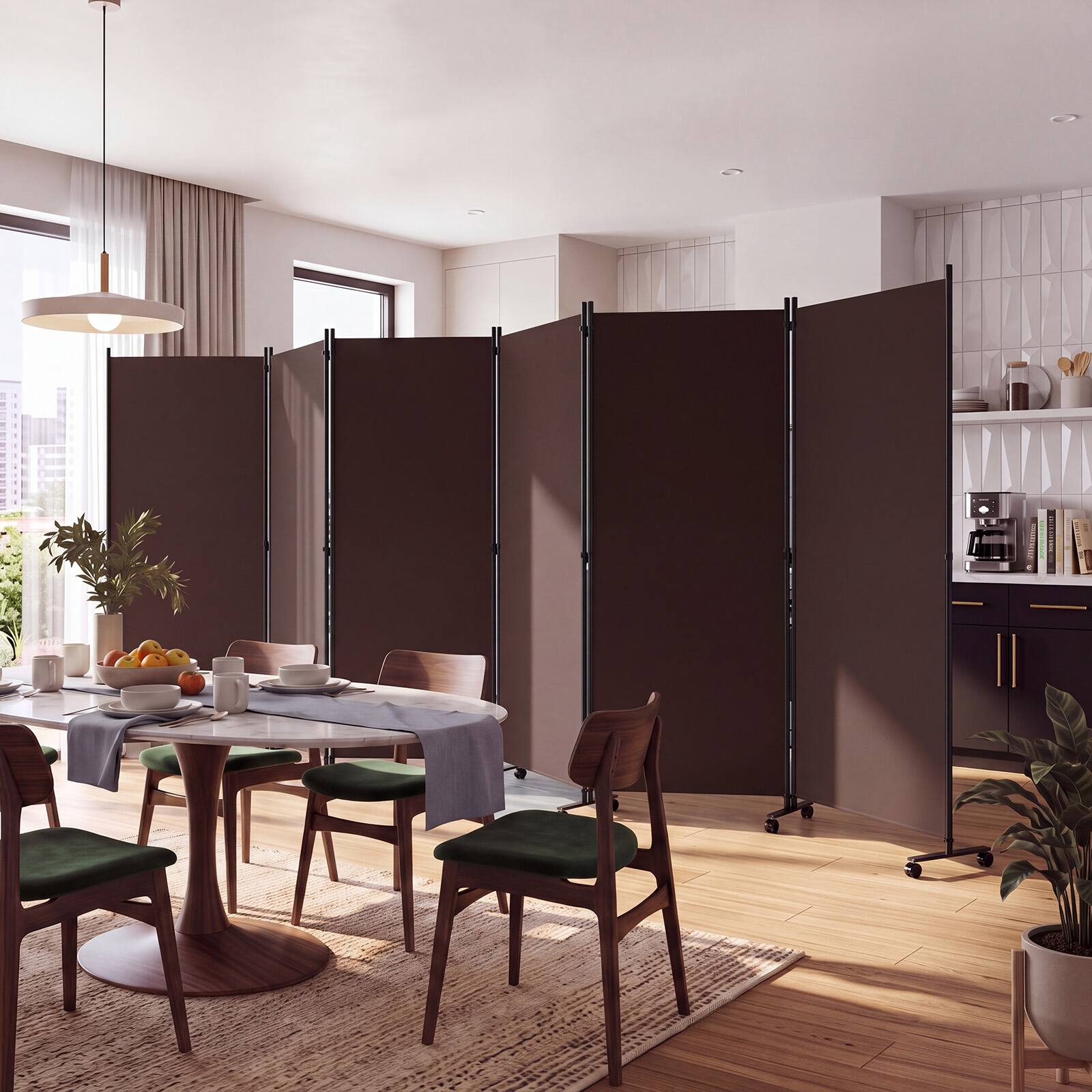 Alt View 4. Costway - Costway Room Divider with Lockable Wheels, 6 Panel Folding Privacy Screen for Office - Brown.