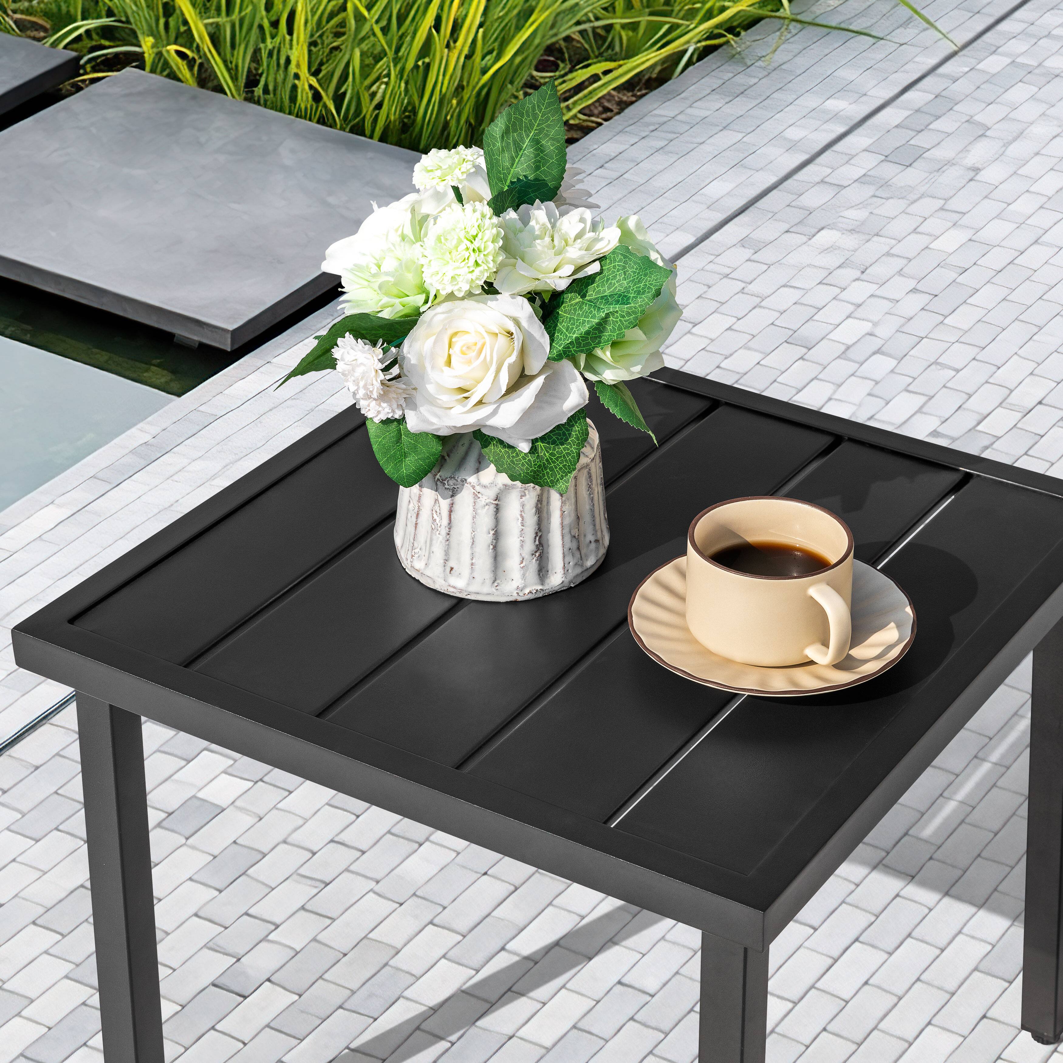 Alt View 7. Nuu Garden - Outdoor Square Side Table, Slatted Tabletop, Adjustable Feet, Powder-Coated Metal Frame - Black.
