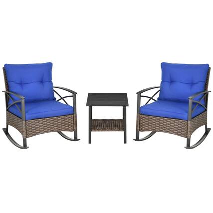 Front. Resenkos - Resenkos 3-Piece Patio Set, Outdoor Wicker Bistro with Oversize Rockers, Garden Porch Backyard Comfort,Blue - Blue.